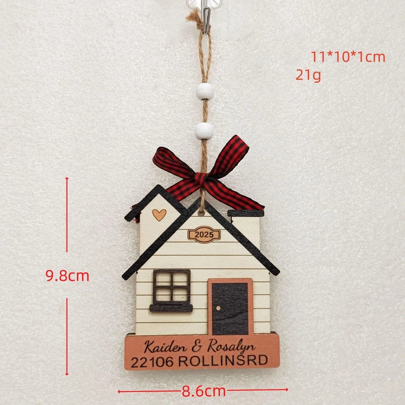 Christmas Cute Letter House Bow Knot Wood Indoor Party Decorations Hanging Ornaments