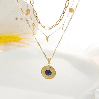 Elegant Streetwear Geometric Paper Clip Round Titanium Steel Natural Stone 14K Gold Plated Plating Inlay Pendant Necklace Necklace