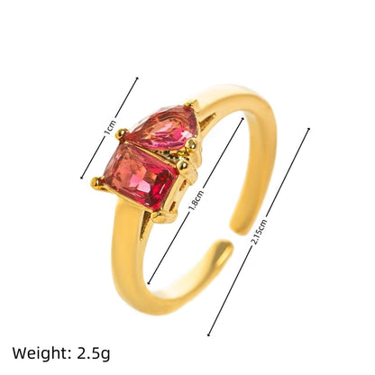 Elegant Romantic Shiny Geometric 304 Stainless Steel Zircon 18K Gold Plated Inlay Stainless Steel Rings