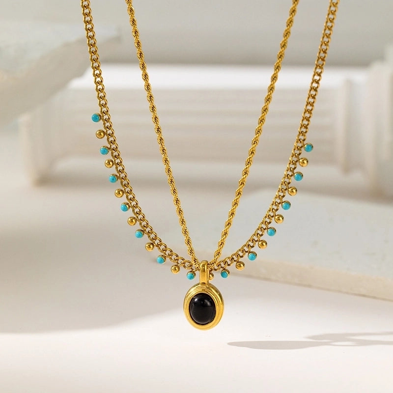 Modern Style Classic Style Devil's Eye Oval Heart Shape Titanium Steel Plating Stainless Steel Necklaces