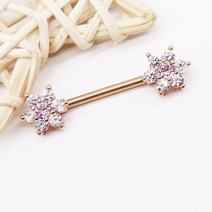 Casual Floral Stainless Steel Copper Rose Gold Plated Rhinestones Zircon Nipple Ring In Bulk