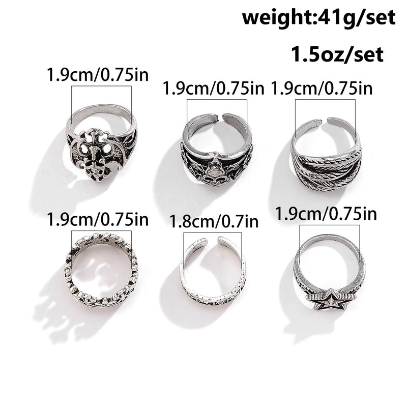 Copper Plating Alloy Women's Cross Spider Ring Suit Halloween Irregular Skull Five-Pointed Star Ring