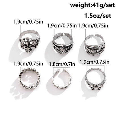Copper Plating Alloy Women's Cross Spider Ring Suit Halloween Irregular Skull Five-Pointed Star Ring