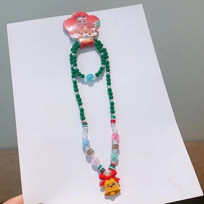 Cute Christmas Tree Santa Claus Elk Resin Beaded Christmas Kid's Jewelry Set