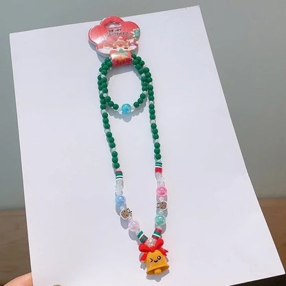 Cute Christmas Tree Santa Claus Elk Resin Beaded Christmas Kid's Jewelry Set