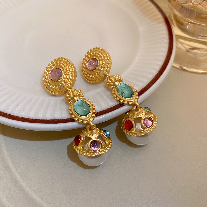 Medieval Pearl Geometric Copper Electroplating Earrings