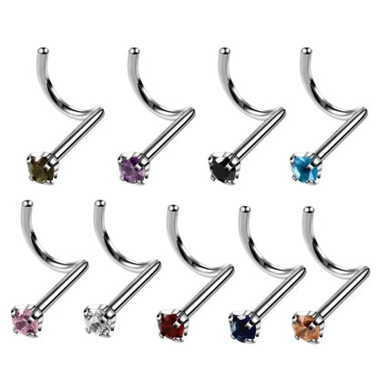 Fashion Solid Color Stainless Steel Inlay Zircon Nose Studs 1 Piece