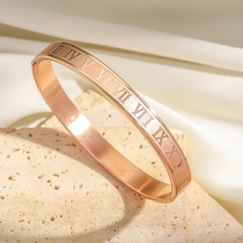 Casual Elegant Streetwear Roman Numeral Titanium Steel 18K Gold Plated Bangle In Bulk