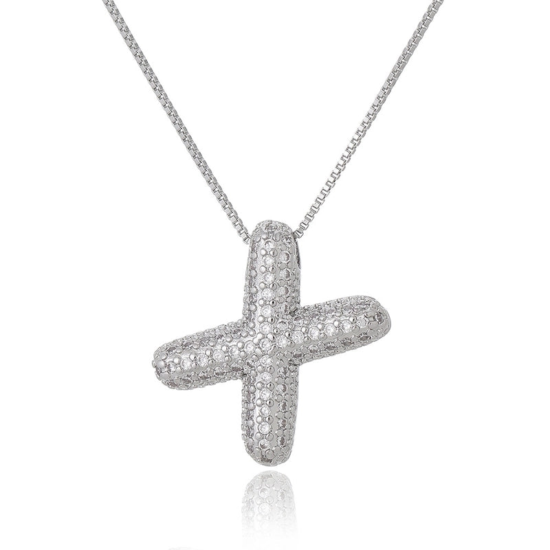 Copper Inlay Letter Zircon Pendant Necklace