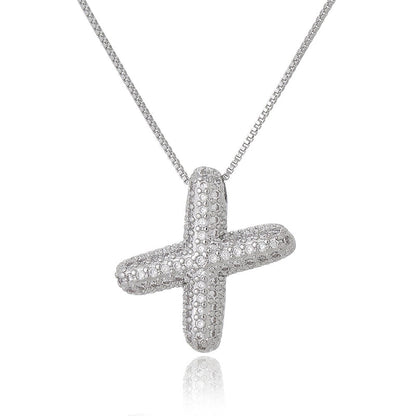 Copper Inlay Letter Zircon Pendant Necklace