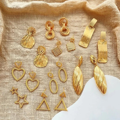 1 Piece Retro Vintage Style Modern Style Double Heart Circle Heart Shape Pleated Copper 18K Gold Plated Drop Earrings