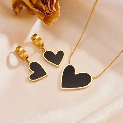Princess Cute Minimalist Heart Shape Stainless Steel Plating Inlay Shell 18k Gold Plated Earrings Necklace