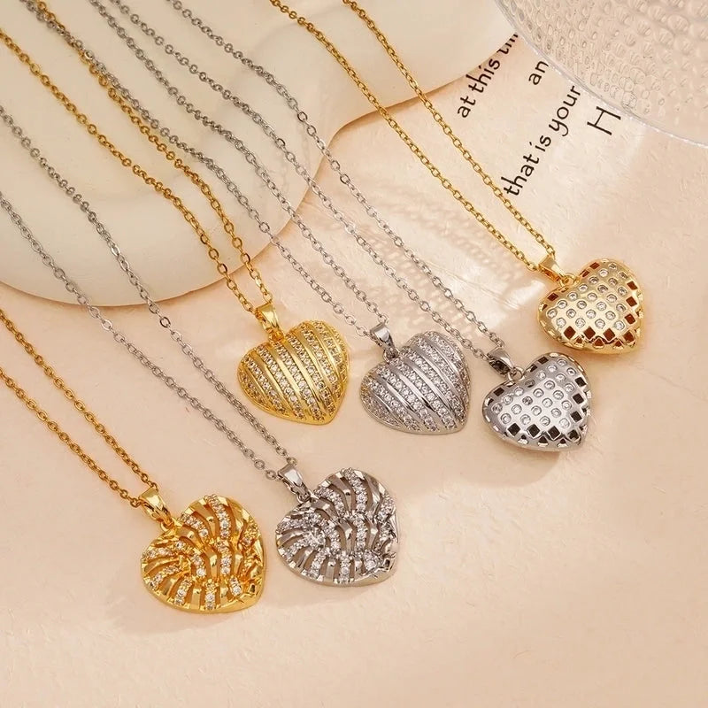 Minimalist Heart Shape 304 Stainless Steel Copper Zircon Gold Plated Plating Inlay Pendant Necklace