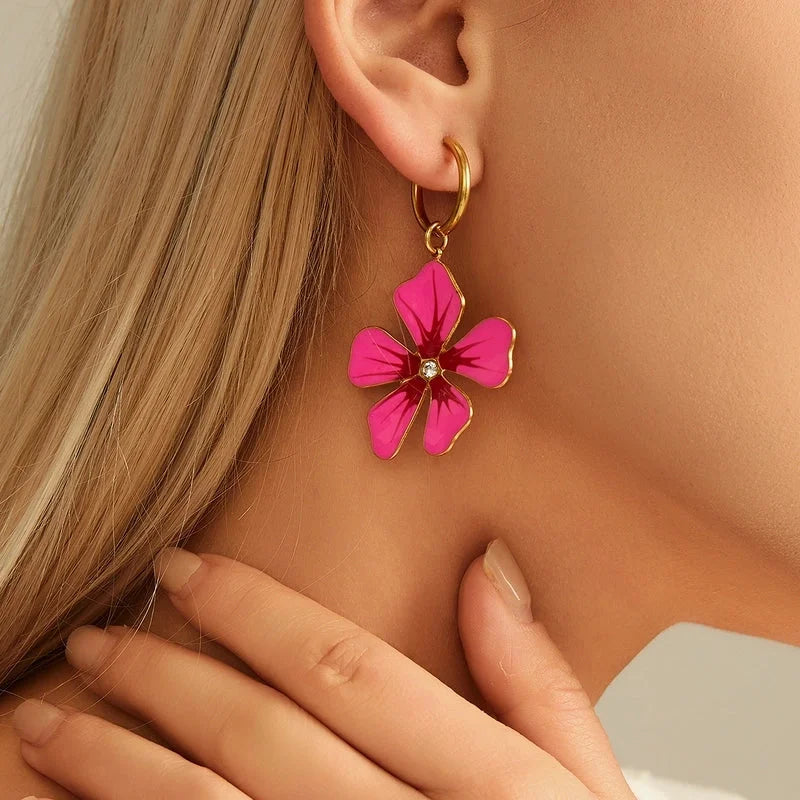 1 Piece Ethnic Style Pastoral Flower 304 Stainless Steel Artificial Rhinestones 18K Gold Plated Drop Earrings