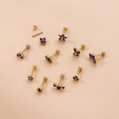 1 Piece Ear Cartilage Rings & Studs Fashion Flower 316L Stainless Steel Copper Plating Inlay Zircon
