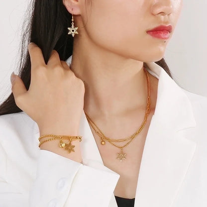 Vacation Snowflake Titanium Steel 18K Gold Plated Plating Bracelets Earrings Necklace