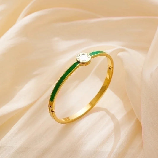 Minimalist Color Block Titanium Steel Enamel Bangle