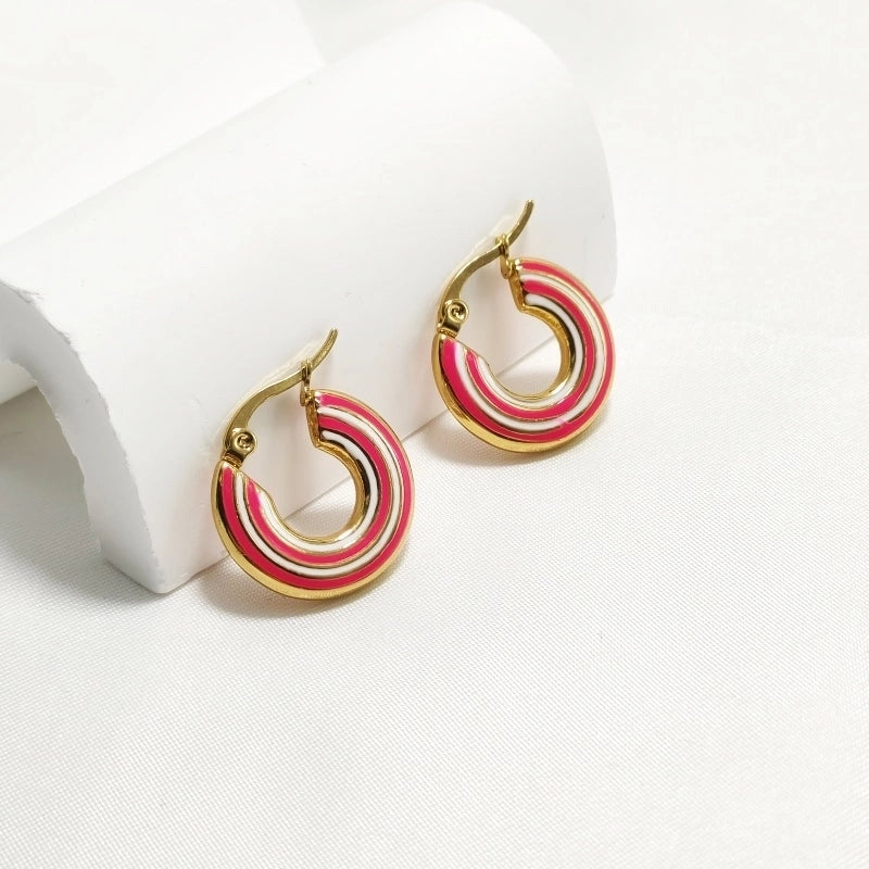 1 Pair Elegant Retro Color Block Enamel 304 Stainless Steel 18K Gold Plated Earrings