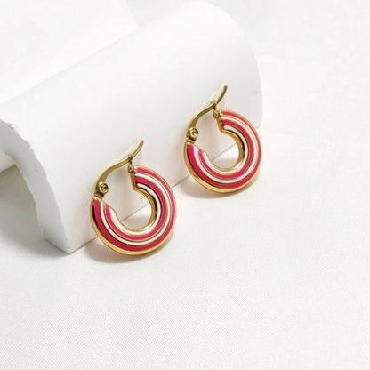 1 Pair Elegant Retro Color Block Enamel 304 Stainless Steel 18K Gold Plated Earrings