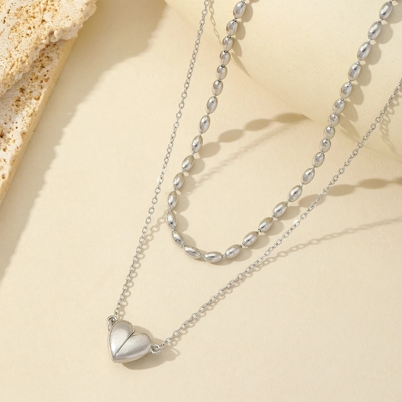 Casual Romantic Heart Shape 304 Stainless Steel 18K Gold Plated Double Layer Necklaces