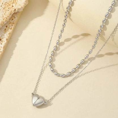 Casual Romantic Heart Shape 304 Stainless Steel 18K Gold Plated Double Layer Necklaces