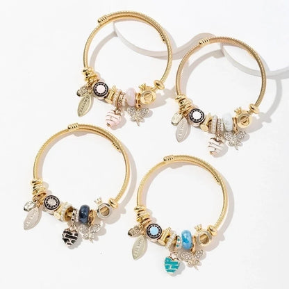 2 Pieces Casual Elegant Lady Heart Shape Dragonfly 304 Stainless Steel Alloy Artificial Crystal Bangle In Bulk