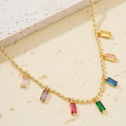 Casual Minimalist Shiny Geometric 304 Stainless Steel Copper Zircon K Gold Plated Inlay Multi Charms Necklace