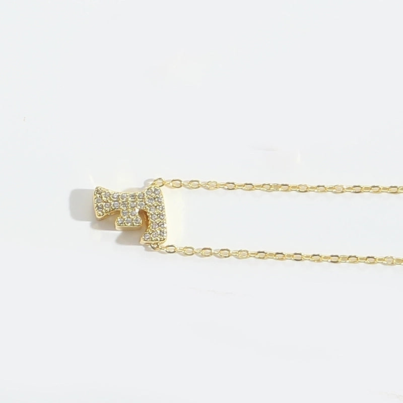 Copper 14K Gold Plated Vintage Style Minimalist Commute Inlay Letter Zircon Pendant Necklace