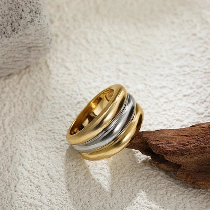 IG Style Elegant Geometric Copper Mixed Metal Rings