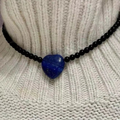 2 Pieces Minimalist Heart Shape Natural Stone Titanium Steel Pendant Necklace In Bulk