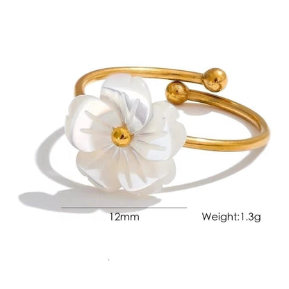 IG Style Elegant Sweet Flower 304 Stainless Steel Shell 18K Gold Plated Inlay Rings Earrings Necklace