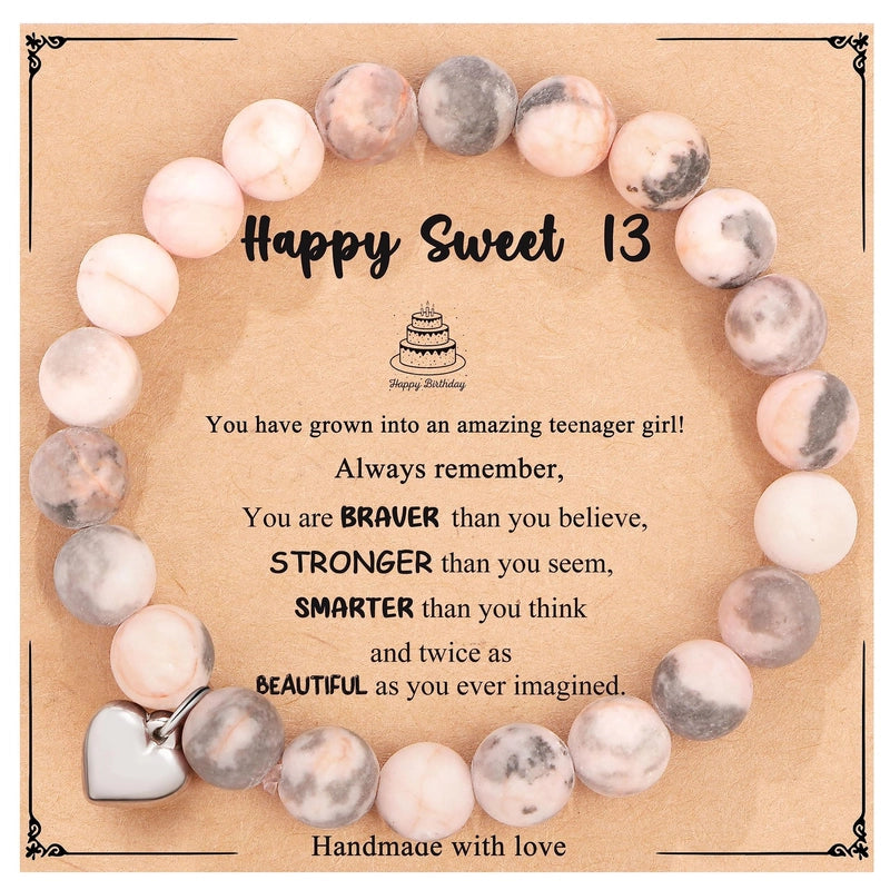 New Natural Stone Beaded Bracelet Birthday Christmas Gift Emperor Stone Powder Zebra Bracelet