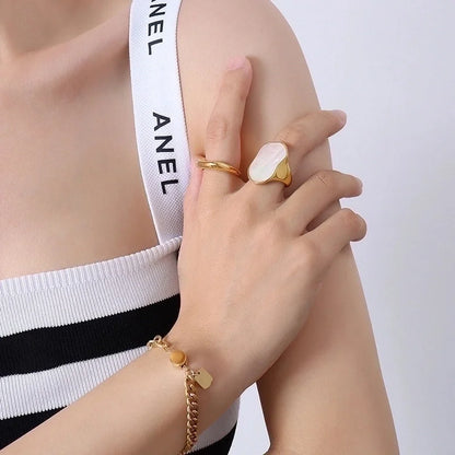 European And American Marka Exaggerated Geometry Irregular Special-shaped Niche Titanium Steel Plated 18k Real Gold Ring Female Ring A259