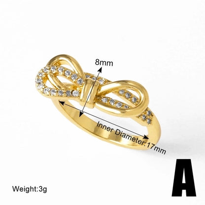 Copper 18K Gold Plated Plating Inlay Bow Knot Zircon Open Rings