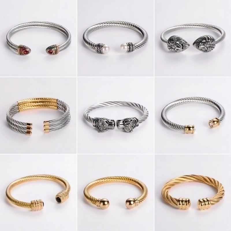 304 Stainless Steel 18k Gold Plated Hip-hop Inlay Geometric Acrylic Pearl Bangle