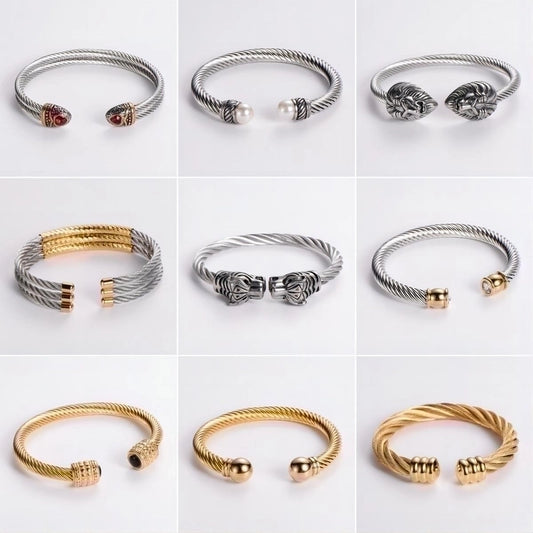 304 Stainless Steel 18k Gold Plated Hip-hop Inlay Geometric Acrylic Pearl Bangle