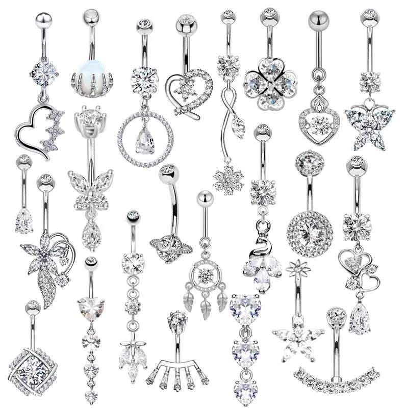 1 Piece Belly Rings Minimalist Heart Shape Wings Butterfly 316L Stainless Steel Copper Inlay Zircon