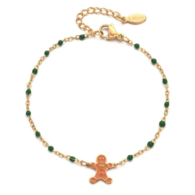 2 Pieces Cartoon Style Cute Gingerbread Stainless Steel Bracelets In Bulk Christmas