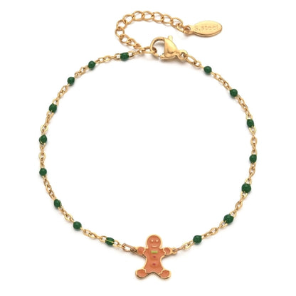 2 Pieces Cartoon Style Cute Gingerbread Stainless Steel Bracelets In Bulk Christmas