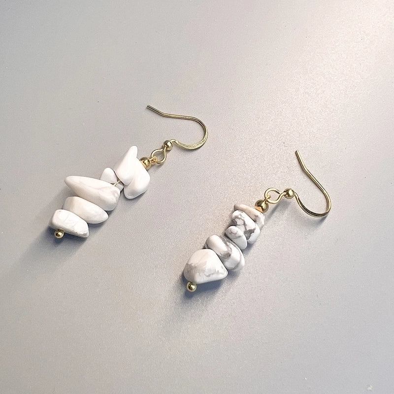 1 Pair Bohemian Irregular Geometric Stainless Steel Natural Stone Drop Earrings