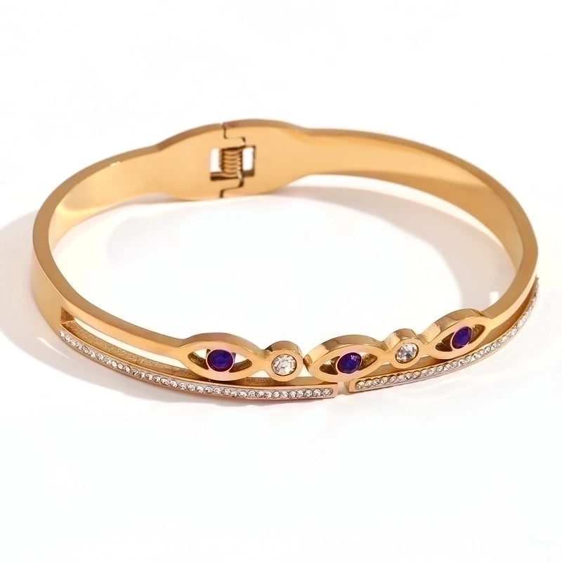 Classic Style Devil\'s Eye Stainless Steel Plating Inlay Rhinestones 18k Gold Plated Bangle