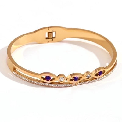 Classic Style Devil\'s Eye Stainless Steel Plating Inlay Rhinestones 18k Gold Plated Bangle