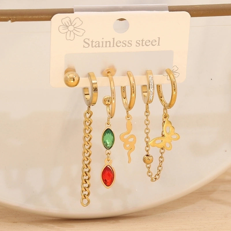 1 Set Elegant Minimalist Star Heart Shape Bow Knot 304 Stainless Steel Titanium Steel Glass Zircon 18K Gold Plated Drop Earrings