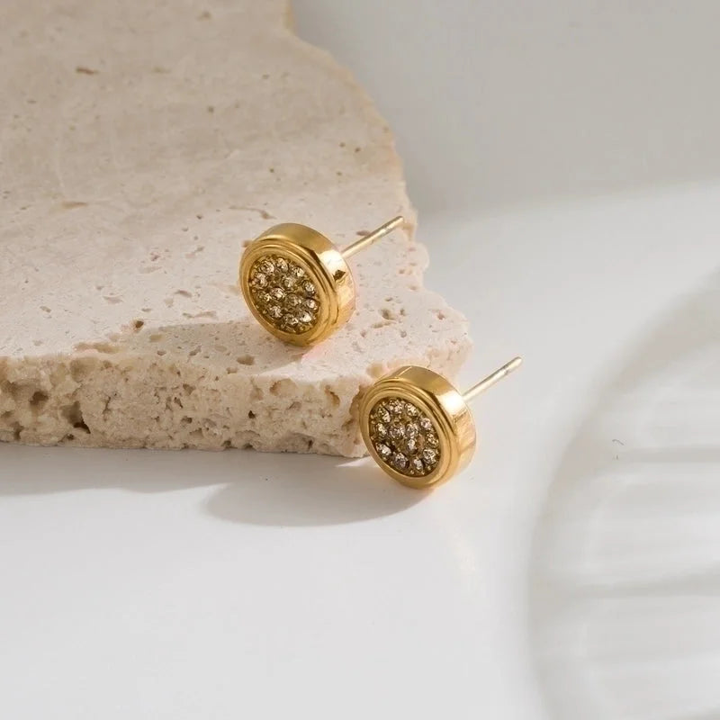 1 Pair Minimalist Classic Style Geometric Star Flower Plating Inlay Stainless Steel Zircon 18k Gold Plated Ear Studs