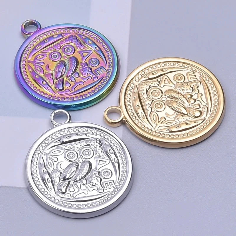 3 Pieces Casual Minimalist Round Owl 304 Stainless Steel 18K Gold Plated Pendant Necklace Necklace Pendant