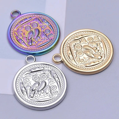 3 Pieces Casual Minimalist Round Owl 304 Stainless Steel 18K Gold Plated Pendant Necklace Necklace Pendant