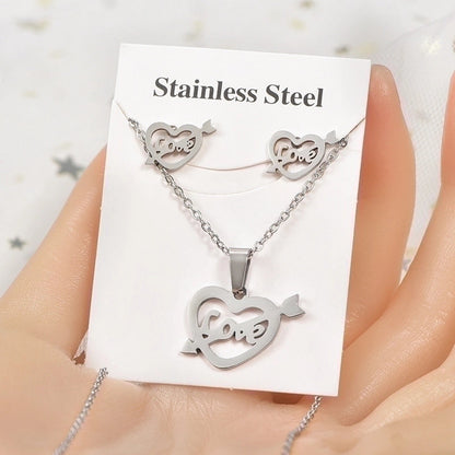 Minimalist Tortoise Star Heart Shape Stainless Steel Hollow Out Earrings Necklace 1 Set