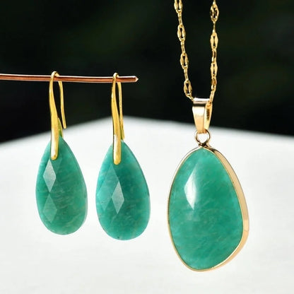 Minimalist Water Droplets Natural Stone Copper Jewelry Set