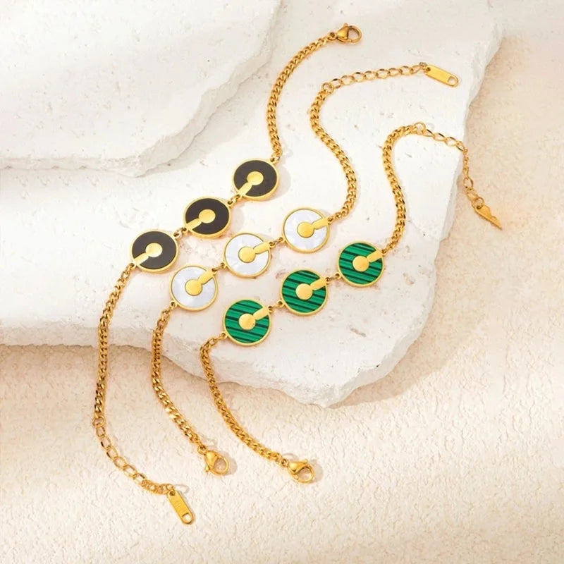 Minimalist Geometric Round Titanium Steel Fritillary Plating Inlay Bracelets Necklace