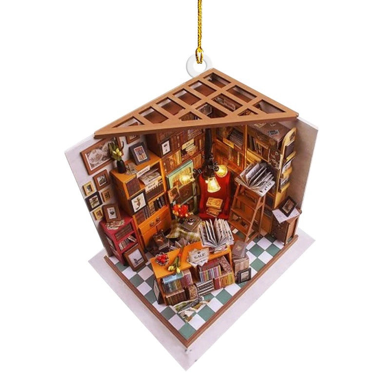 Cross-Border Bookstore Bookcase Creative Pendant Christmas Tree Car Decoration Acrylic Hang Decorations Pendant 8cm